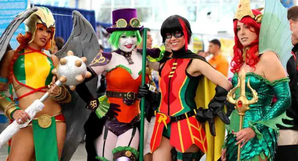 Group costumes for 4 women representing characters from the DC series Ame Comi. 