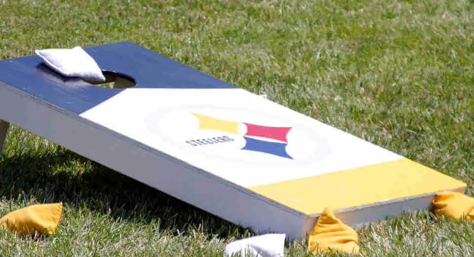 In Cornhole, the goals look like slanted boards with a hole in them. 