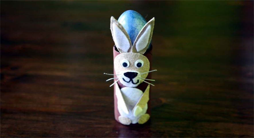 Toilet roll bunny craft with loo paper rolls as egg cups