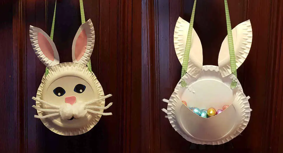 erbasteln mit Kindern: diese Osterhasentasche aus Papptellern geht ganz leicht