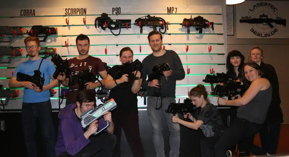 Nine of us tested playing lasertag at Lasertec Berlin