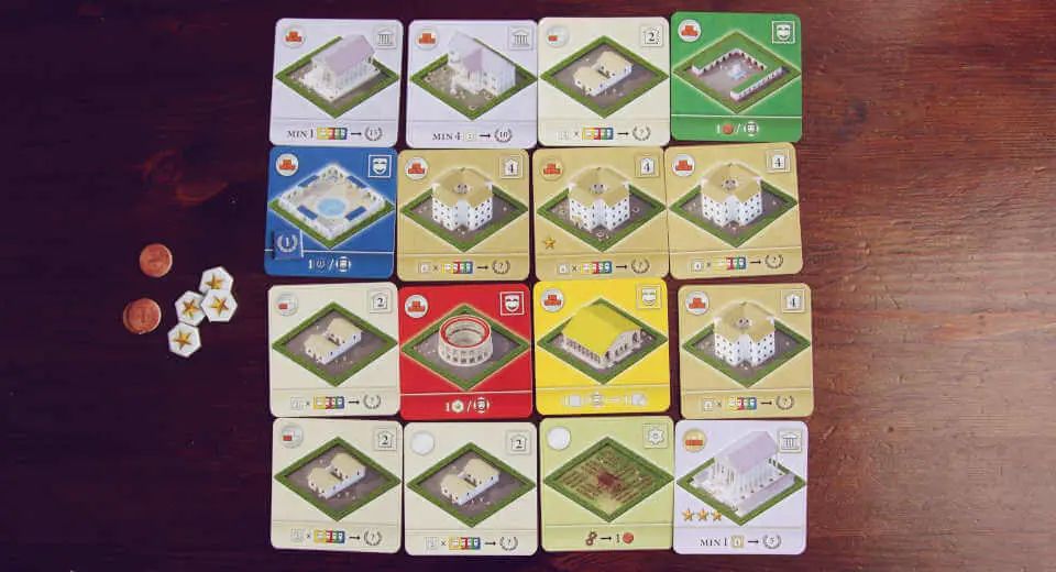 Example of a finished city at the Great City of Rome board game
