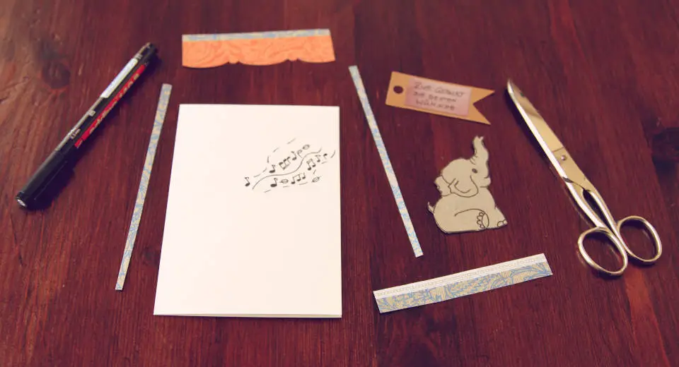 Material for a DIY Birth card with elephant