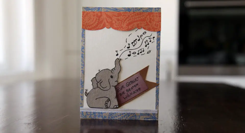You should allow at least 20 minutes to make the birth card with elephant