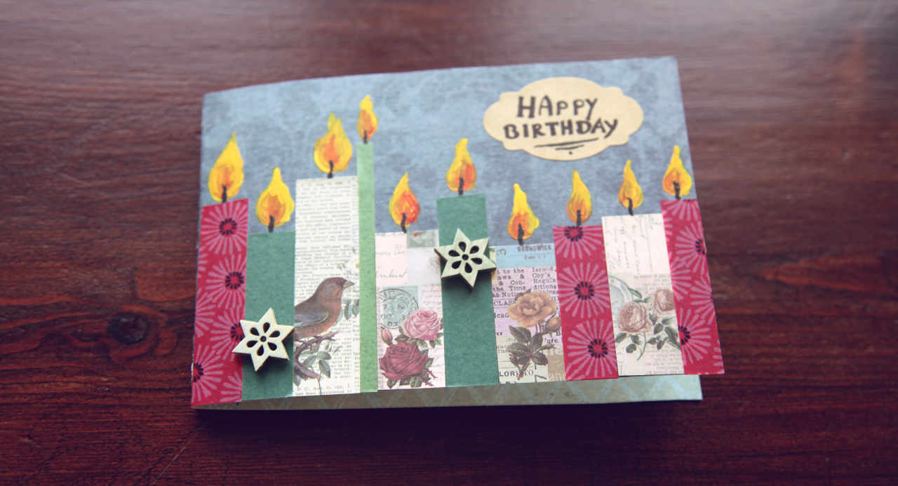 Diese Geburtstagskarte mit Kerzen kann man in kurzer Zeit nachbasteln