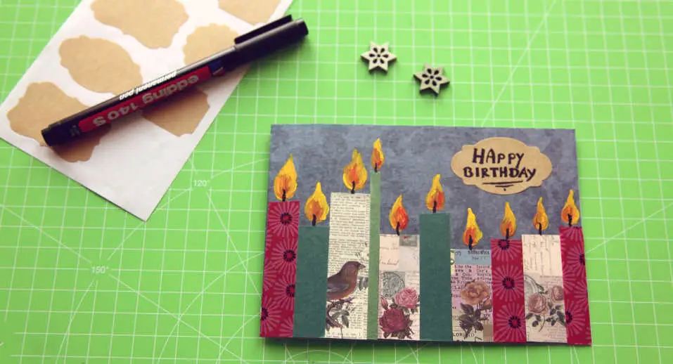 Simple DIY birthday candle card for a birthday made from masking tape and Post Its