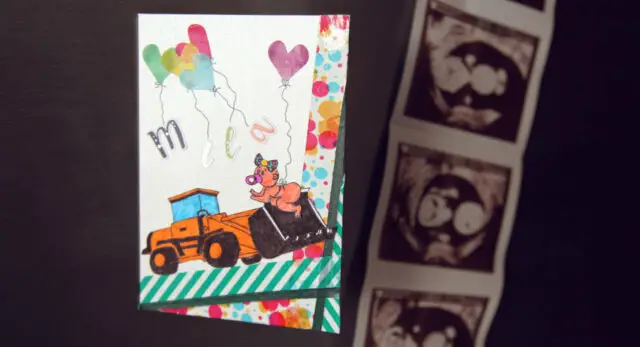 Bunt gestaltete Glückwunschkarte zum Baby basteln mit Vorlage zum ausdrucken