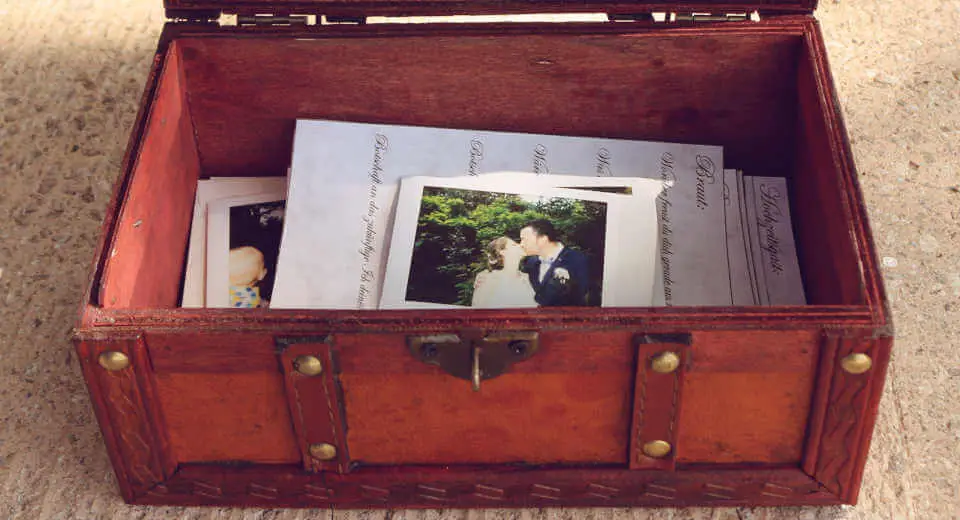 Wedding time capsule: a treasure chest with letters and photos