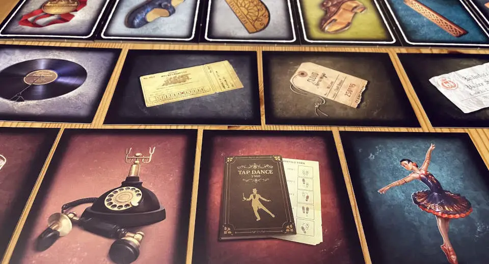 "In the game box of the echoes The Dancer board game are cards that need to be put in the right order"