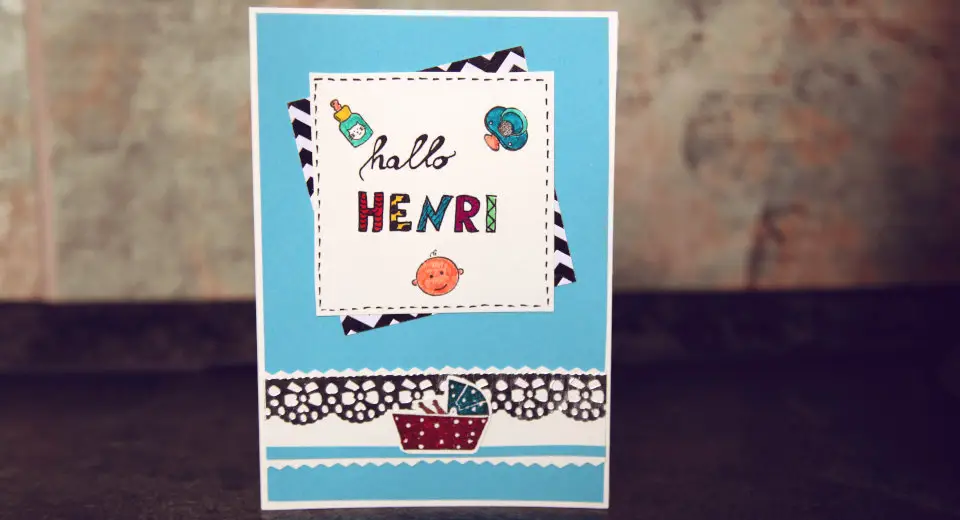 Make your own Stampin up card for birth with cute baby-themed stamps