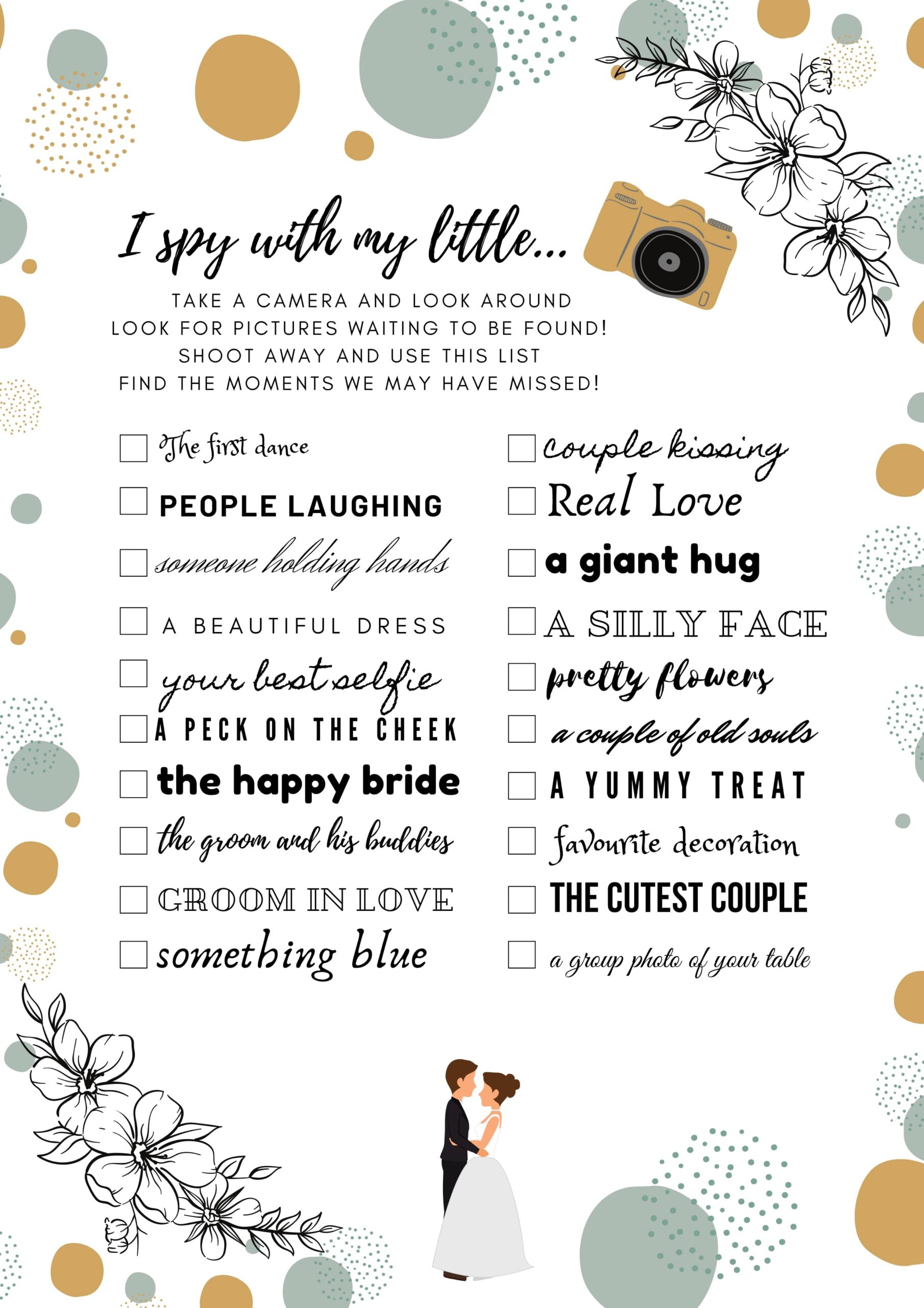 Free I spy wedding game card to download and play at the wedding