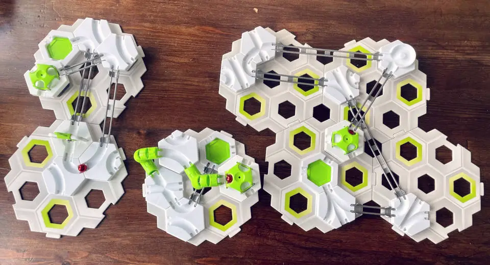 "3 different GraviTrax The Game Challenges with different components"