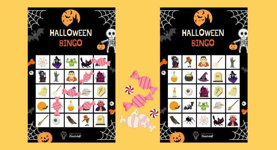 Free Halloween Bingo cards for 20 players