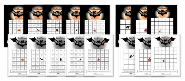 Halloween Find the Guest Bingo printable with 2 game versions