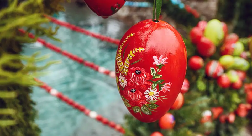 "Each egg at the Easter fountain was lovingly painted by hand"